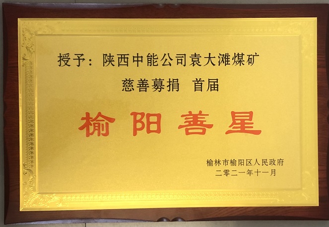 2021年11月授予陕西超凡娱乐官网公司袁大滩煤矿慈善募捐首届榆阳善星.jpg